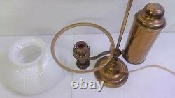 Antique Brass Oil Student Desk Lamp Kleemann Burner Milk Glass Electrified