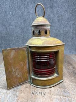 Antique Brass Perko Ship Marine Nautical De-lite Red Green Light Lantern Patina