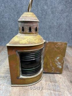 Antique Brass Perko Ship Marine Nautical De-lite Red Green Light Lantern Patina