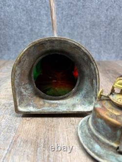 Antique Brass Perko Ship Marine Nautical De-lite Red Green Light Lantern Patina