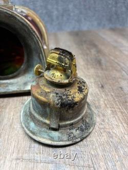 Antique Brass Perko Ship Marine Nautical De-lite Red Green Light Lantern Patina