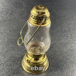 Antique Brass Skater's Lantern Kerosene Oil Lamp Hurricane Globe 19th Century