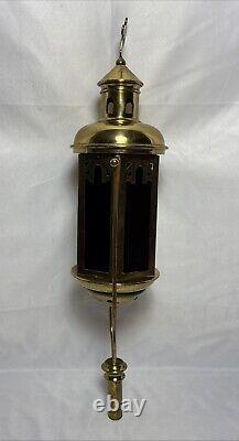 Antique Brass & Stained Glass Processional Candle Lantern Pole Mount Cross 25.5