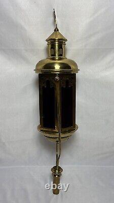 Antique Brass & Stained Glass Processional Candle Lantern Pole Mount Cross 25.5