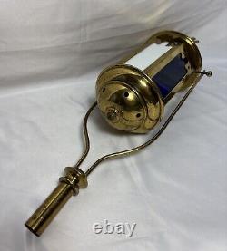 Antique Brass & Stained Glass Processional Candle Lantern Pole Mount Cross 25.5