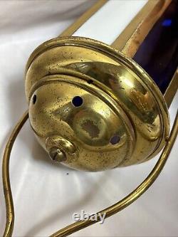 Antique Brass & Stained Glass Processional Candle Lantern Pole Mount Cross 25.5