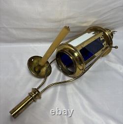 Antique Brass & Stained Glass Processional Candle Lantern Pole Mount Cross 25.5