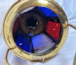 Antique Brass & Stained Glass Processional Candle Lantern Pole Mount Cross 25.5