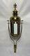 Antique Brass Stained Glass Processional Candle Lantern Pole Mount Cross 25.5 A