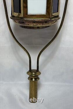 Antique Brass Stained Glass Processional Candle Lantern Pole Mount Cross 25.5 A