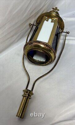 Antique Brass Stained Glass Processional Candle Lantern Pole Mount Cross 25.5 A