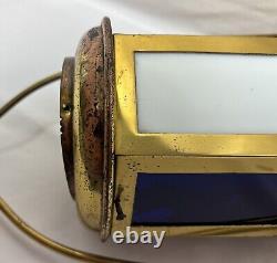 Antique Brass Stained Glass Processional Candle Lantern Pole Mount Cross 25.5 A