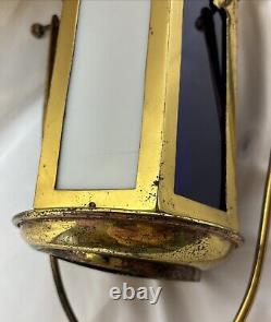 Antique Brass Stained Glass Processional Candle Lantern Pole Mount Cross 25.5 A