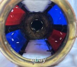 Antique Brass Stained Glass Processional Candle Lantern Pole Mount Cross 25.5 A