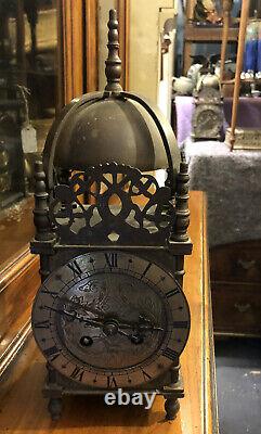 Antique Brass Striking Lantern Clock In Good Working Order