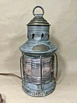 Antique Brass TRIPLEX Maritime Nautical Electric LAMP LANTERN