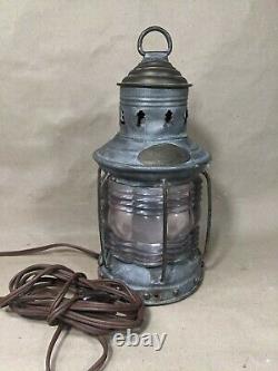 Antique Brass TRIPLEX Maritime Nautical Electric LAMP LANTERN
