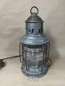 Antique Brass TRIPLEX Maritime Nautical Electric LAMP LANTERN