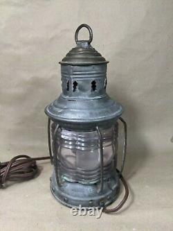 Antique Brass TRIPLEX Maritime Nautical Electric LAMP LANTERN