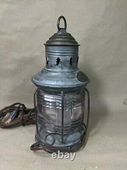 Antique Brass TRIPLEX Maritime Nautical Electric LAMP LANTERN