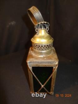 Antique Brass Top Tin Lantern Green Glass Side J. Sangster 1862 Burner