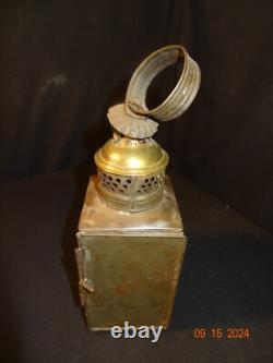 Antique Brass Top Tin Lantern Green Glass Side J. Sangster 1862 Burner