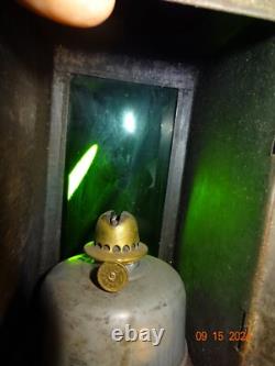 Antique Brass Top Tin Lantern Green Glass Side J. Sangster 1862 Burner