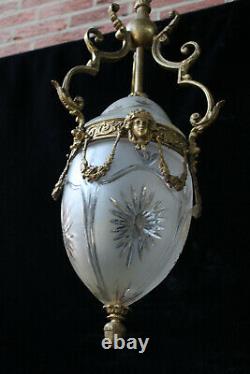 Antique Bronze Crystal glass Lantern pendant lamp chandelier caryatid head