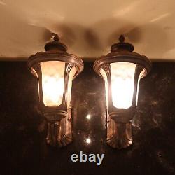 Antique Bronze Outdoor Wall Lamps Porch Lights Cathedral Glass Vintage 2005