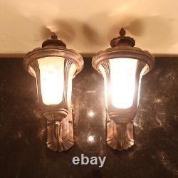 Antique Bronze Outdoor Wall Lamps Porch Lights Cathedral Glass Vintage 2005