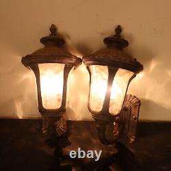Antique Bronze Outdoor Wall Lamps Porch Lights Cathedral Glass Vintage 2005