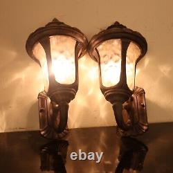 Antique Bronze Outdoor Wall Lamps Porch Lights Cathedral Glass Vintage 2005