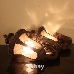 Antique Bronze Outdoor Wall Lamps Porch Lights Cathedral Glass Vintage 2005