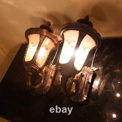 Antique Bronze Outdoor Wall Lamps Porch Lights Cathedral Glass Vintage 2005