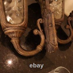 Antique Bronze Outdoor Wall Lamps Porch Lights Cathedral Glass Vintage 2005