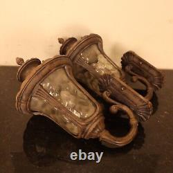 Antique Bronze Outdoor Wall Lamps Porch Lights Cathedral Glass Vintage 2005