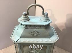 Antique Candle Lantern 8 sided Very Ornate w Cast Iron Feet 13 tall