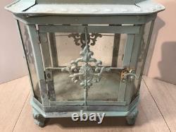 Antique Candle Lantern 8 sided Very Ornate w Cast Iron Feet 13 tall