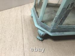 Antique Candle Lantern 8 sided Very Ornate w Cast Iron Feet 13 tall