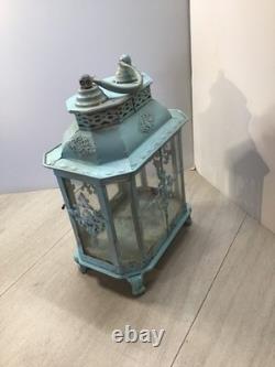 Antique Candle Lantern 8 sided Very Ornate w Cast Iron Feet 13 tall