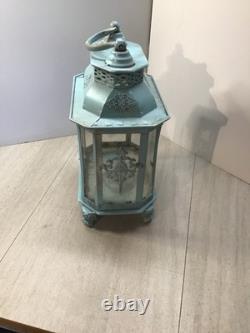 Antique Candle Lantern 8 sided Very Ornate w Cast Iron Feet 13 tall