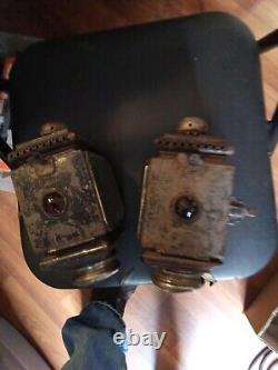 Antique Carriage Buggy Light Lantern, oil Lamps With Red Light On Side (Pair)
