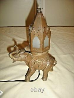 Antique Cast Iron Elephant Lamp withTin Shade withFrosted Glass Original paint #9782