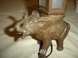 Antique Cast Iron Elephant Lamp withTin Shade withFrosted Glass Original paint #9782