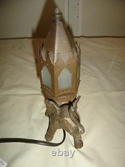 Antique Cast Iron Elephant Lamp withTin Shade withFrosted Glass Original paint #9782