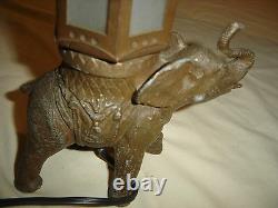 Antique Cast Iron Elephant Lamp withTin Shade withFrosted Glass Original paint #9782