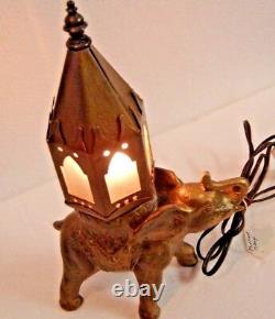 Antique Cast Iron Elephant Lamp with Tin Shade withFrosted Glass Original paint #489