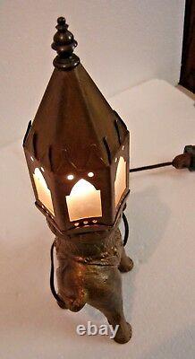Antique Cast Iron Elephant Lamp with Tin Shade withFrosted Glass Original paint #489