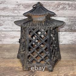 Antique Cast Iron Japanese Asian Pagoda Garden Candle Lantern Vintage Black