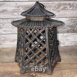 Antique Cast Iron Japanese Asian Pagoda Garden Candle Lantern Vintage Black